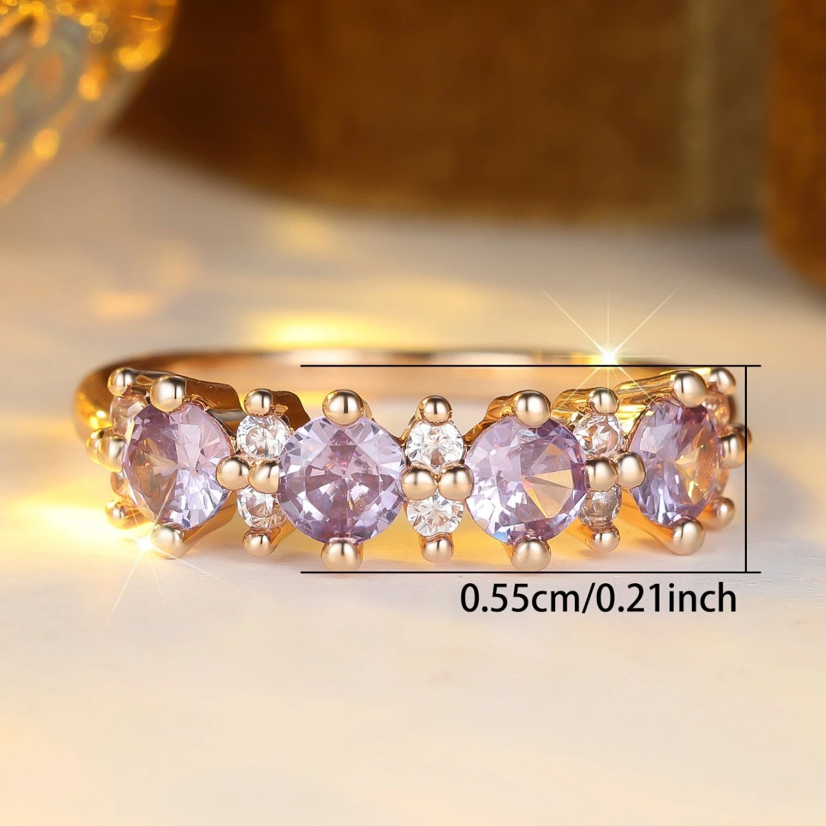 French-style Round Purple Diamond-edged Ring For Women