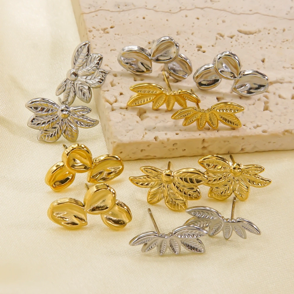 Minimalist Leaf-shaped Instagram-style Light Luxury Petite Stainless Steel Earrings