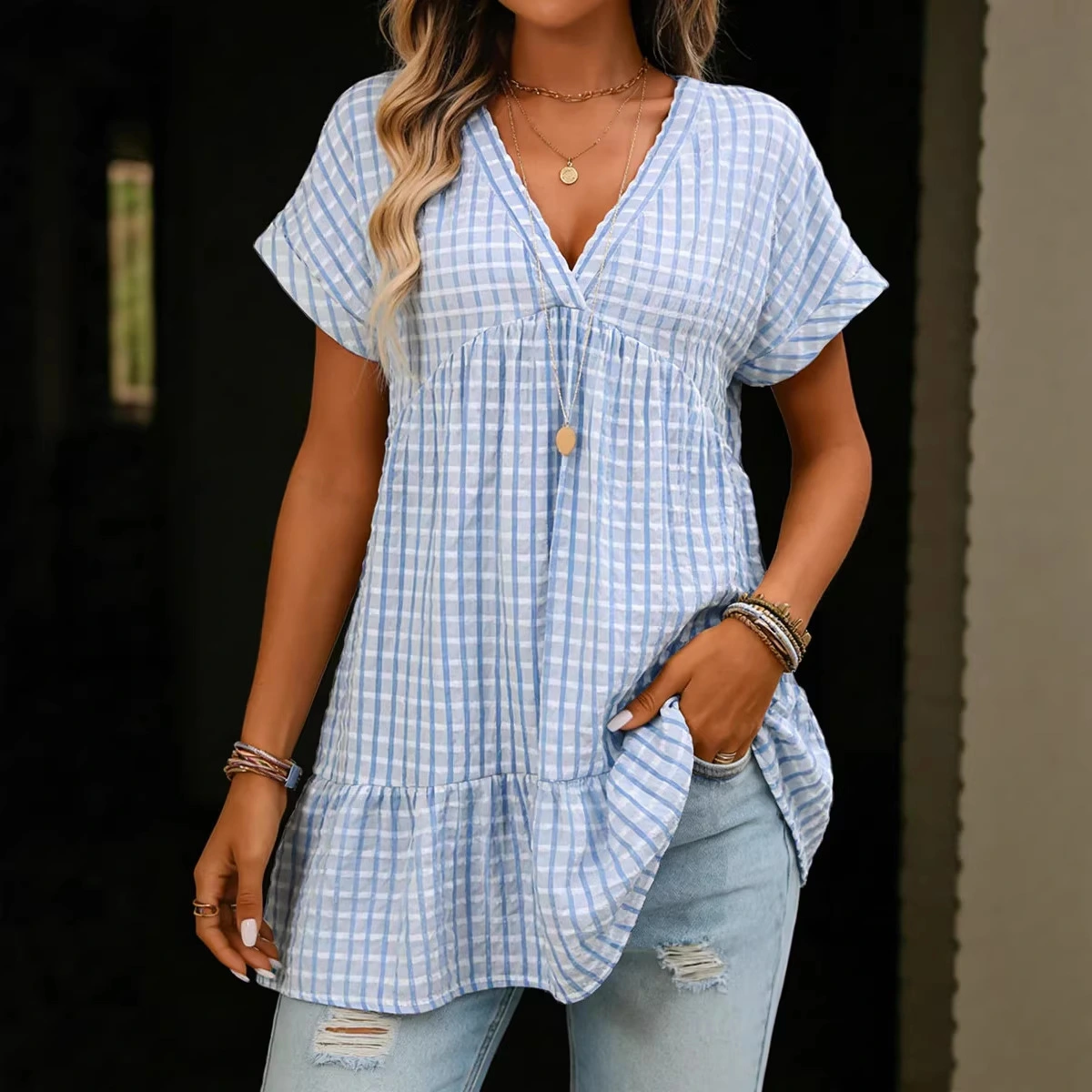 Summer Loose Plaid Shirt Dress For Women