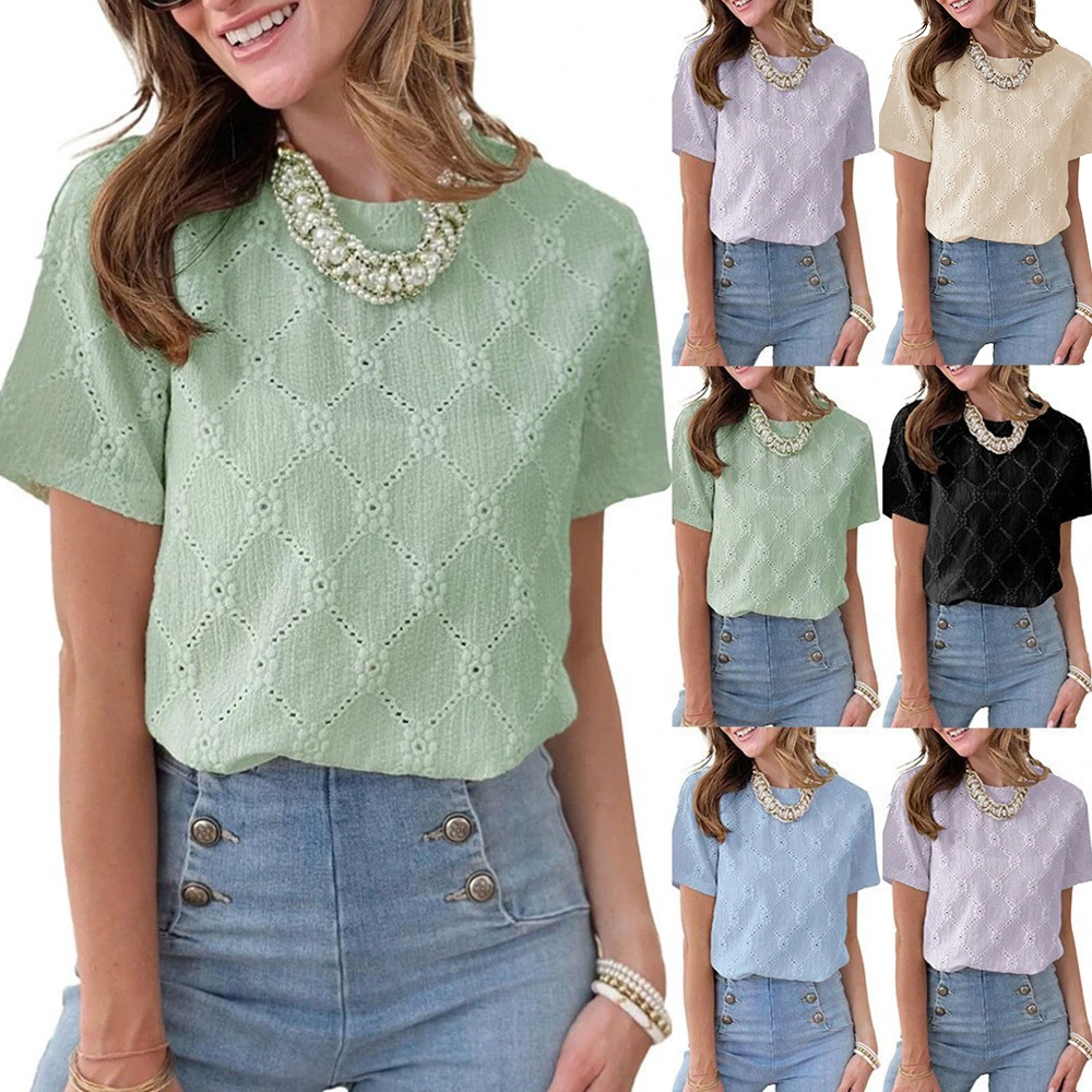 Embroidery-Style Floral Jacquard Top T-Shirt For Women