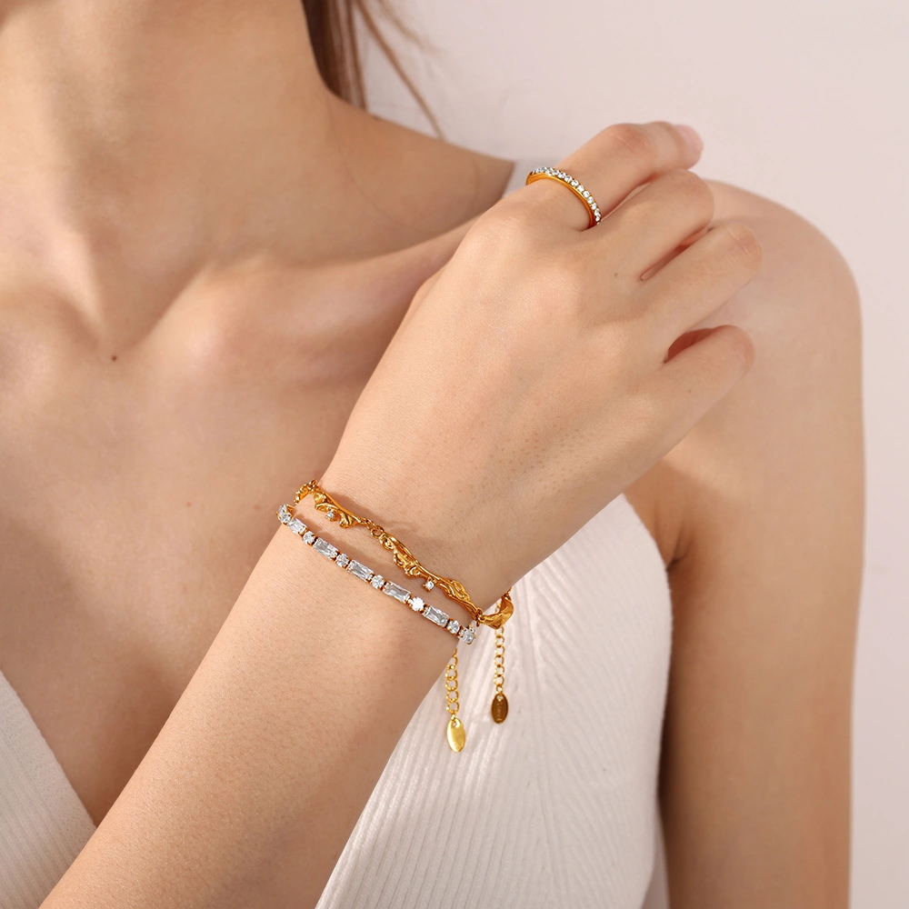 Gold Textured Openwork Bracelet, Vintage Style, Niche Design, Micro-diamond Decoration, Adjustable Bracelet