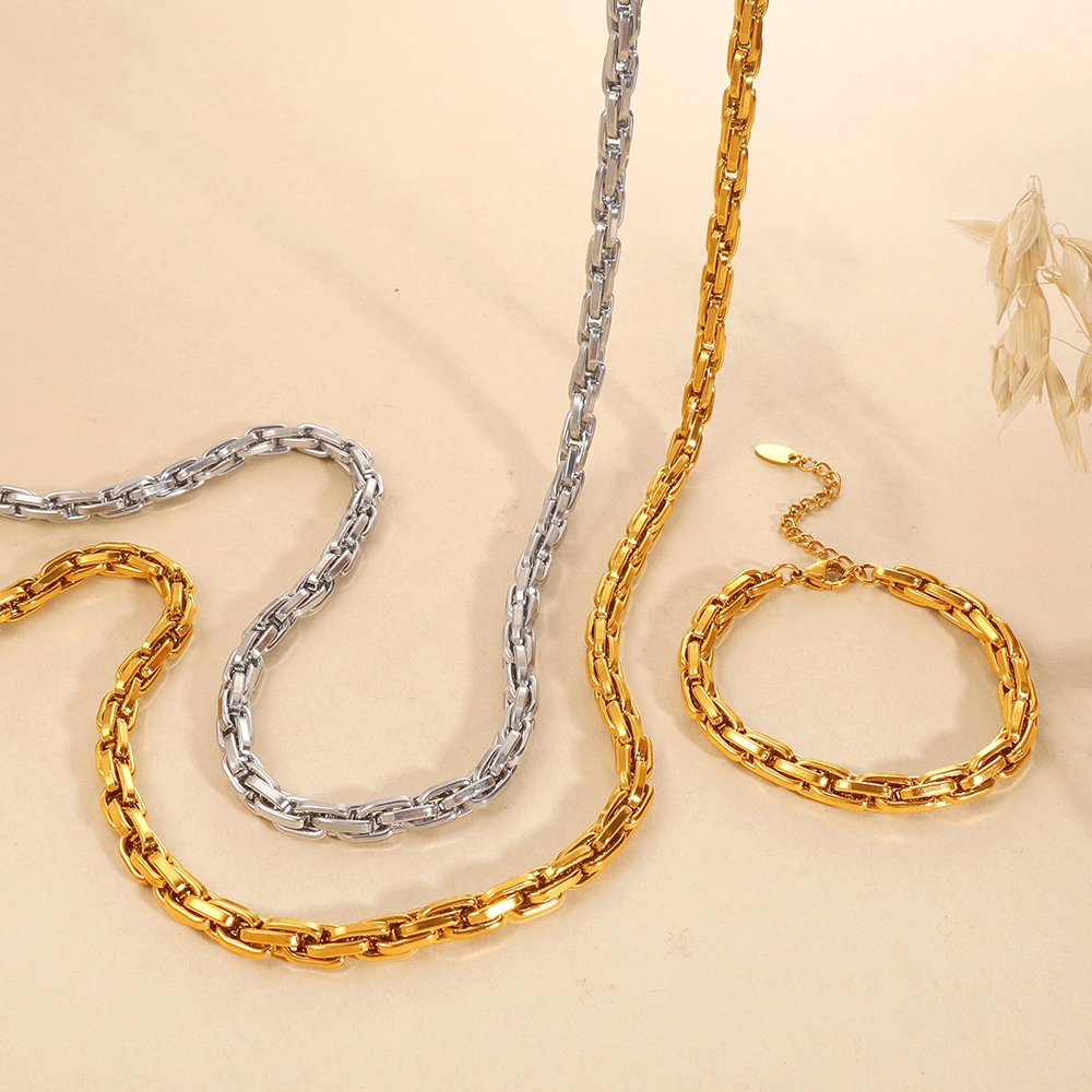 Exaggerated Hip-hop Style Chunky Chain Bracelet And Necklace Set, Simple, Unique, And Fashionable