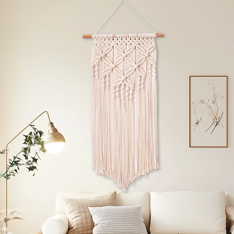 Cotton Rope Braided Diamond-Check Pattern Tasseled Tapestry