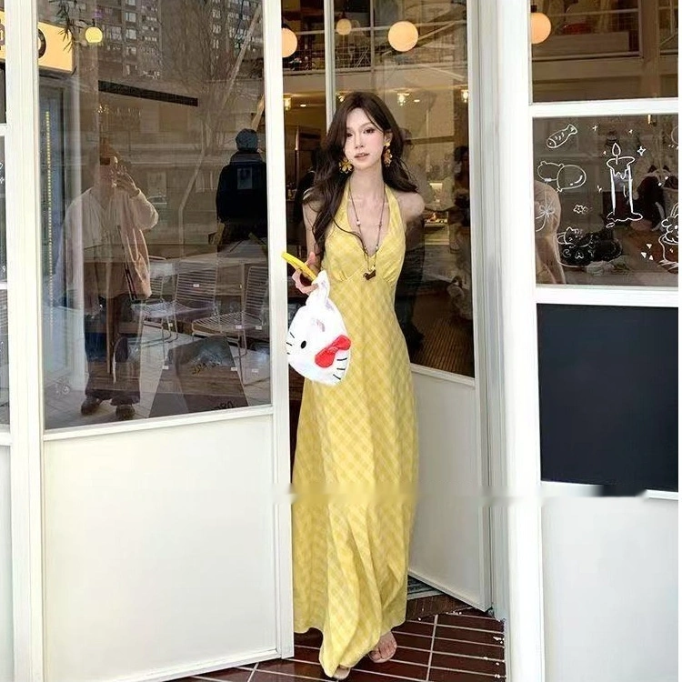 French Style V Neck Halter Dress For Women