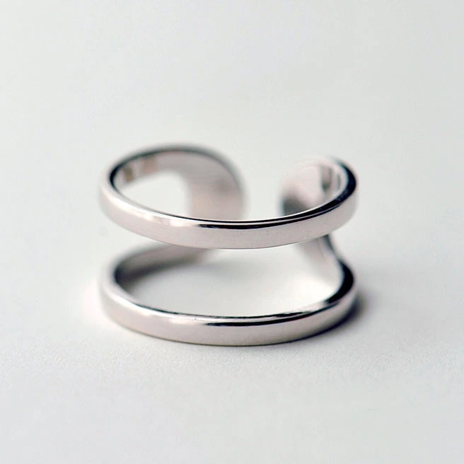 Womens Double-Layer Personalized Sterling Silver Ring