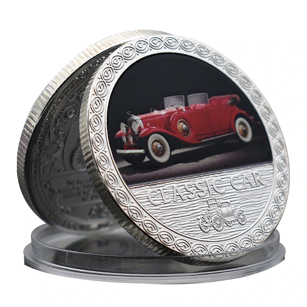 Classic Vintage Car Shareholder Car Silver Metal Commemorative Coin With Colorful 3D Relief