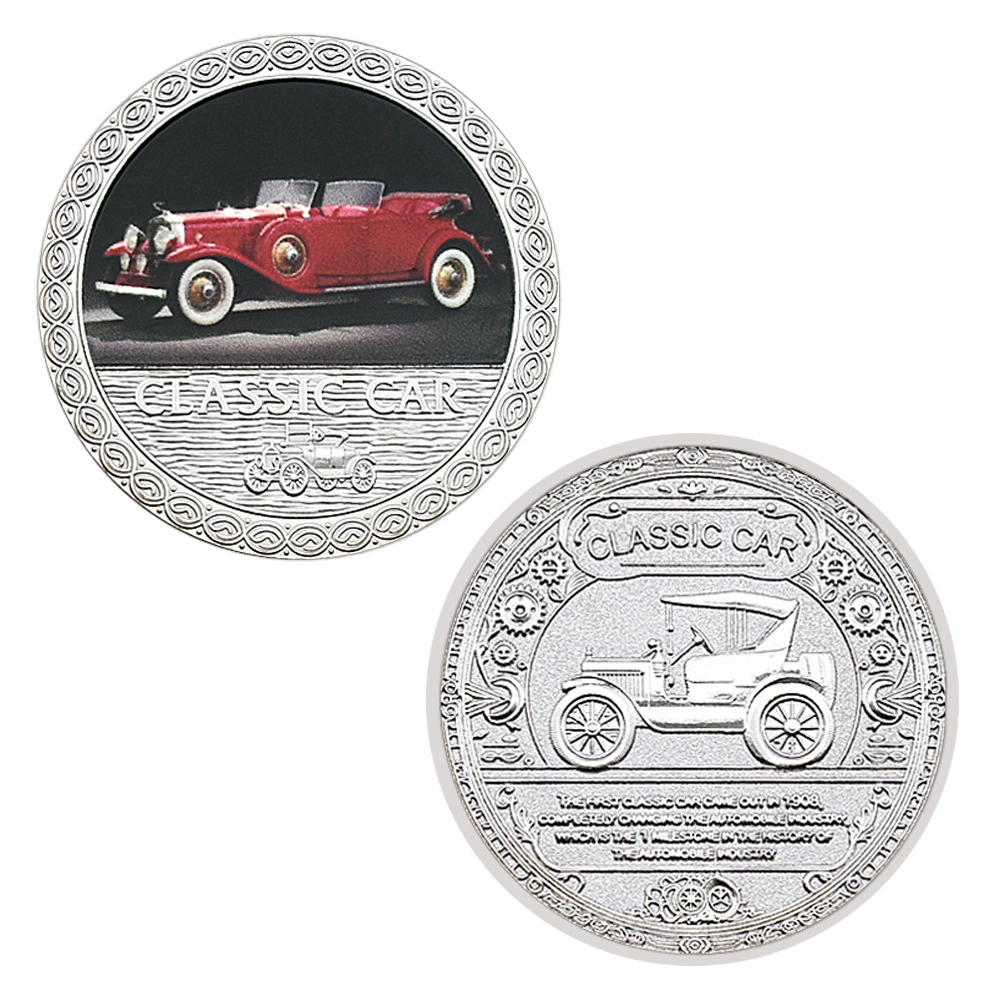 Classic Vintage Car Shareholder Car Silver Metal Commemorative Coin With Colorful 3D Relief