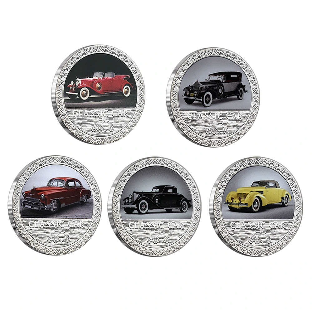 Classic Vintage Car Shareholder Car Silver Metal Commemorative Coin With Colorful 3D Relief