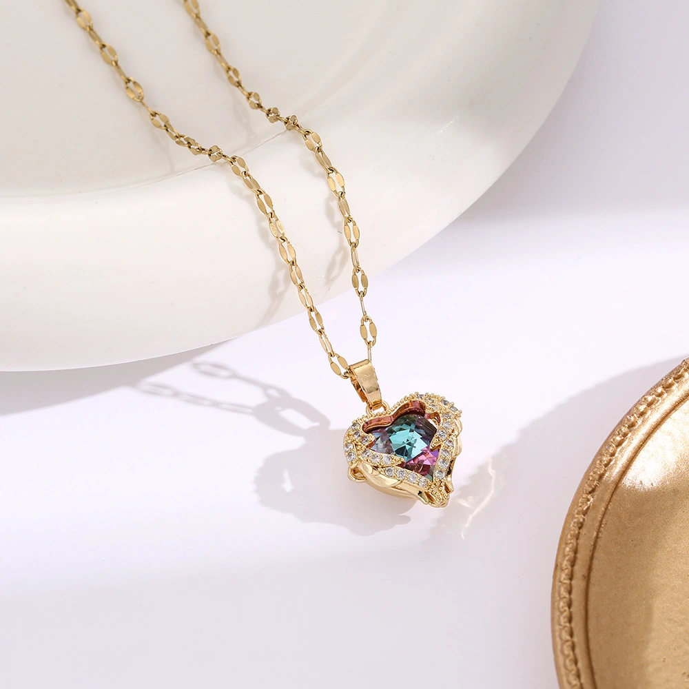 Ocean Heart Colorful Water-Gold Pendant Necklace For Women High-End Style