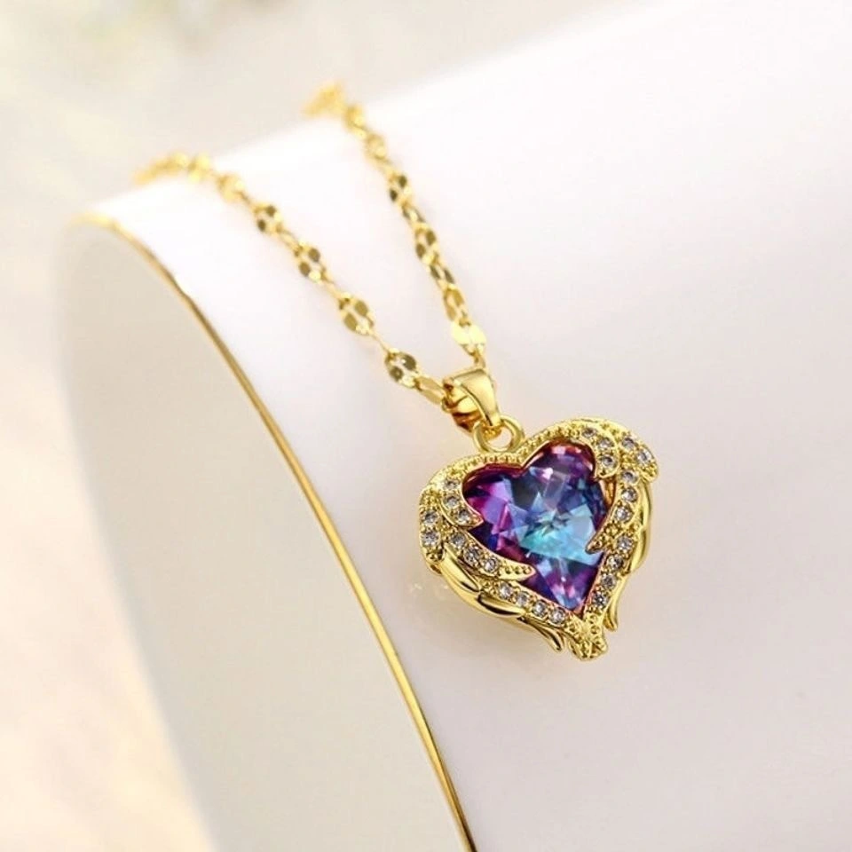 Ocean Heart Colorful Water-Gold Pendant Necklace For Women High-End Style