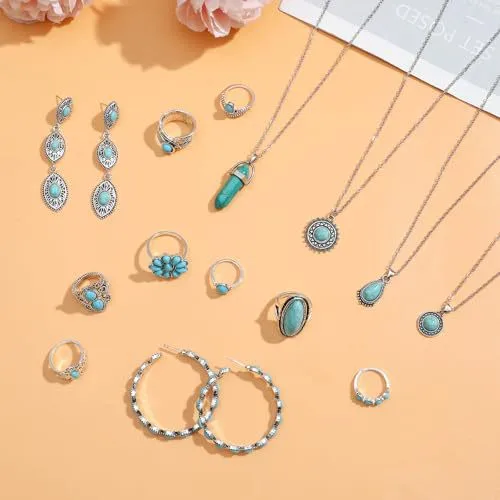 Womens Retro All-Match Alloy Pendant Necklace And Earrings Set