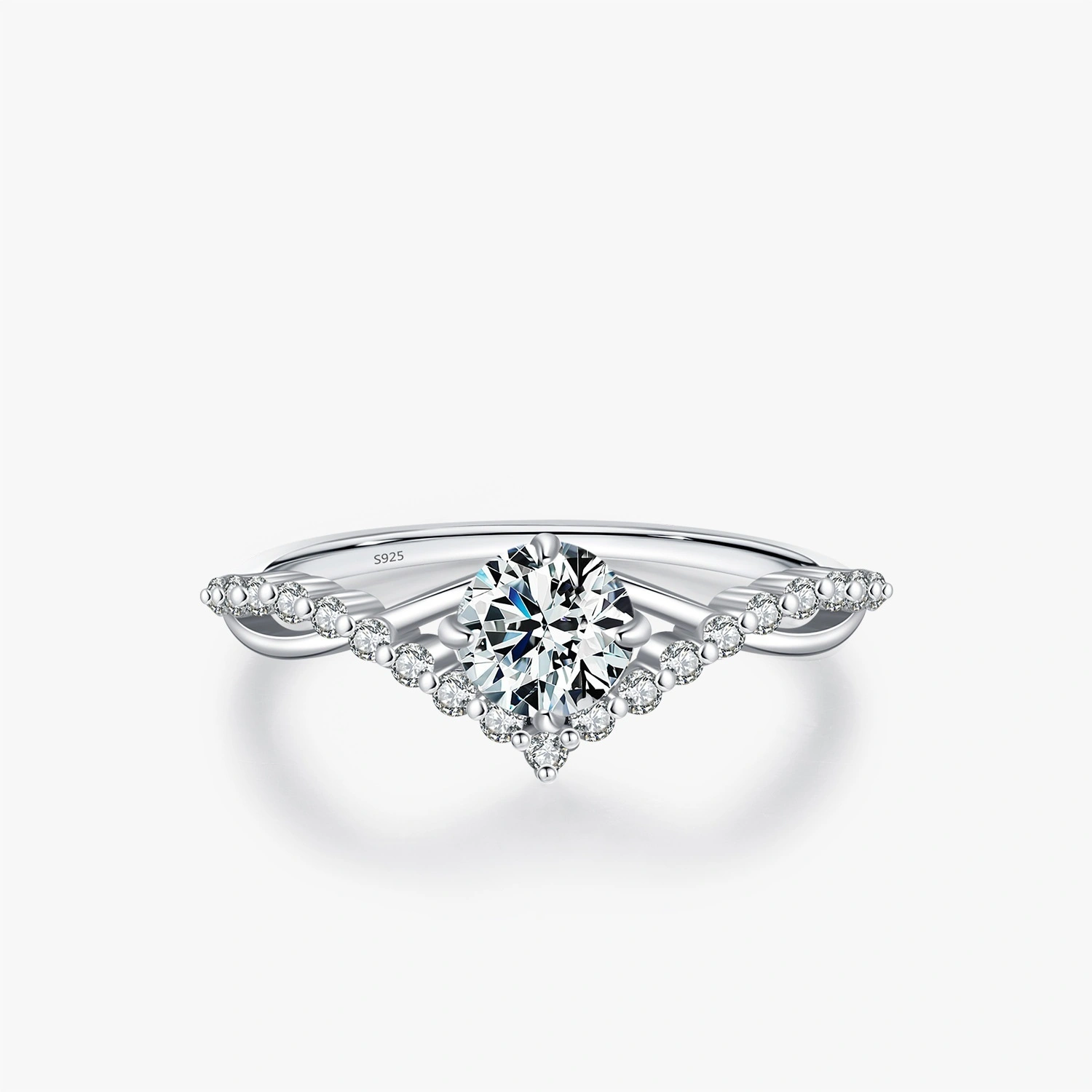 Moissanite Sterling Silver Crown Couple's Ring