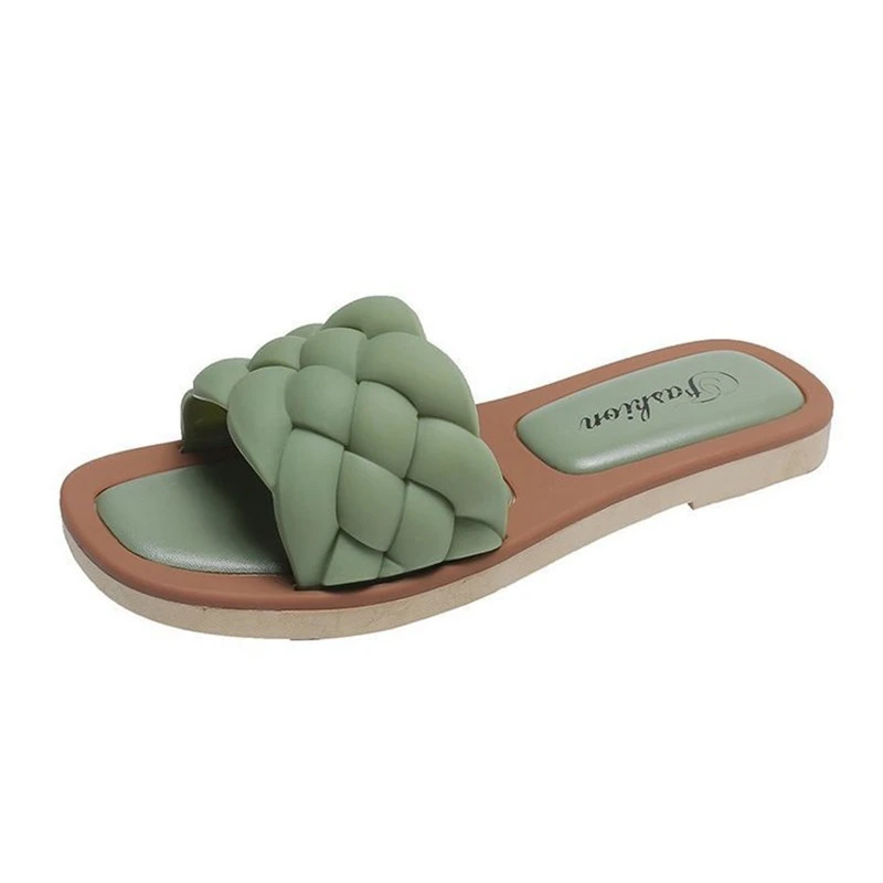 Flat Square Toe Fake Woven Korean Sandals