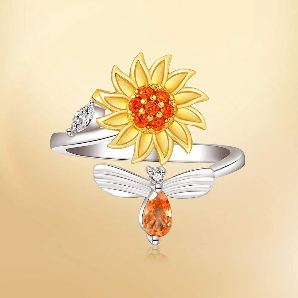 Adjustable Sunflower Rotating Ring With Diamonds Simple