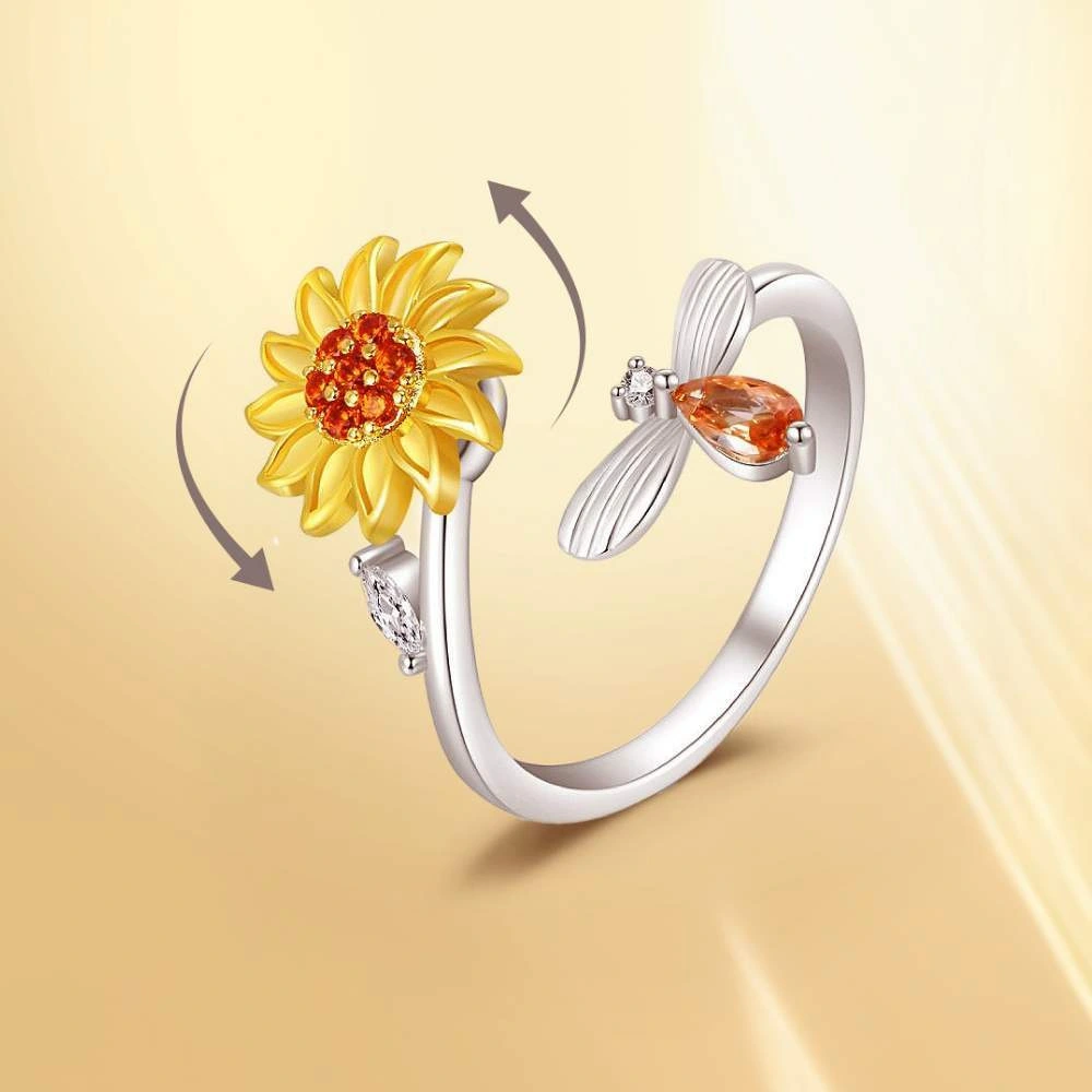 Adjustable Sunflower Rotating Ring With Diamonds Simple