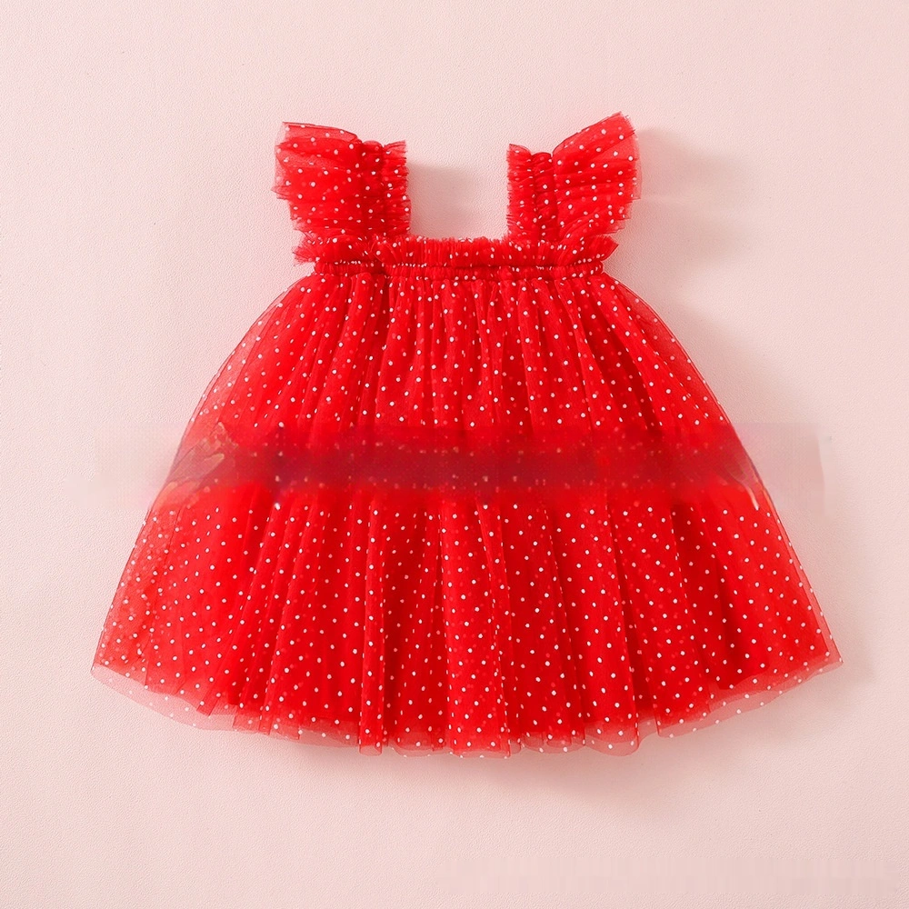 Girls Casual Polka-dot Tulle Party Dress