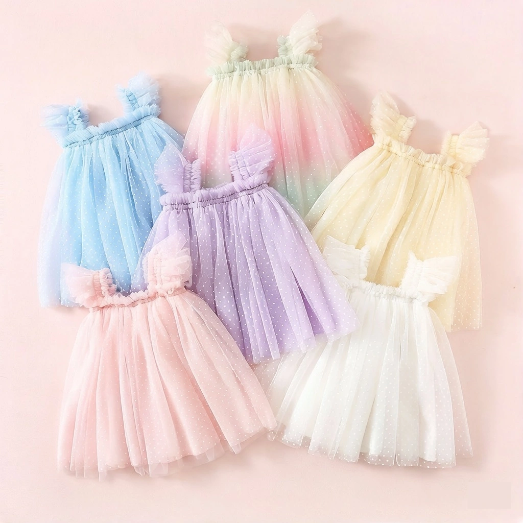 Girls Casual Polka-dot Tulle Party Dress