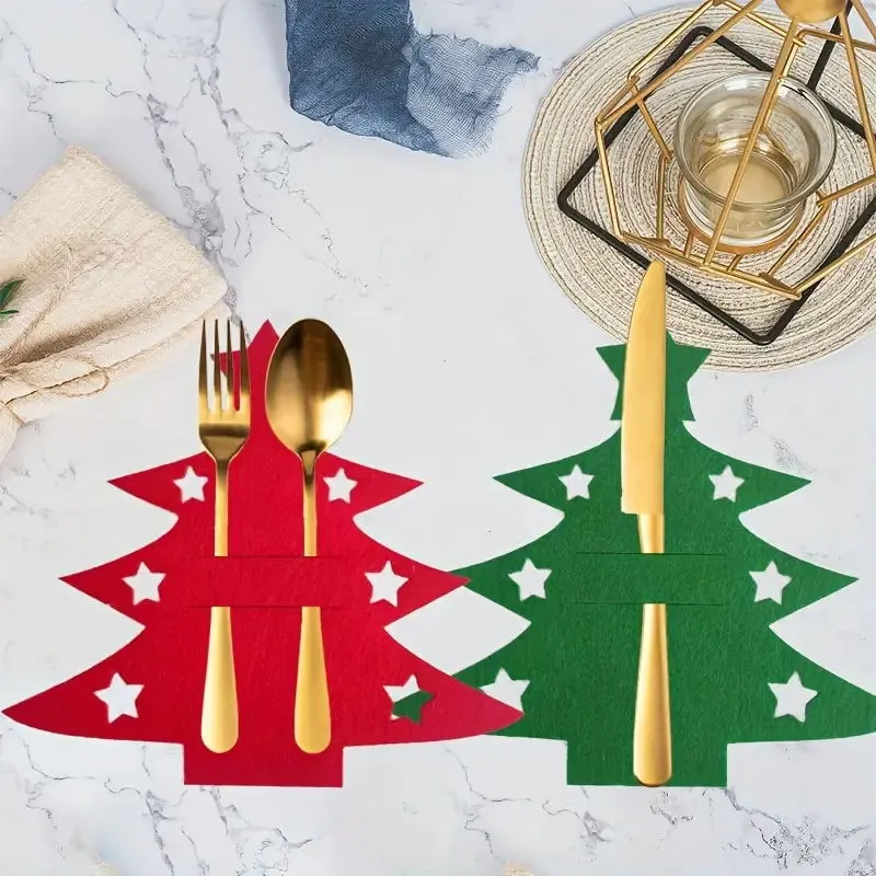 Simple Solid-Color Mini Felt Christmas Tree Cutlery Mat