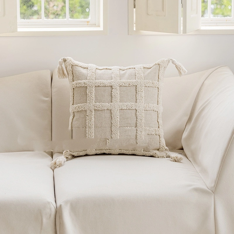 Primary-color Loop-pile Throw Pillow Tufted Back Cushion In French-Moroccan Style
