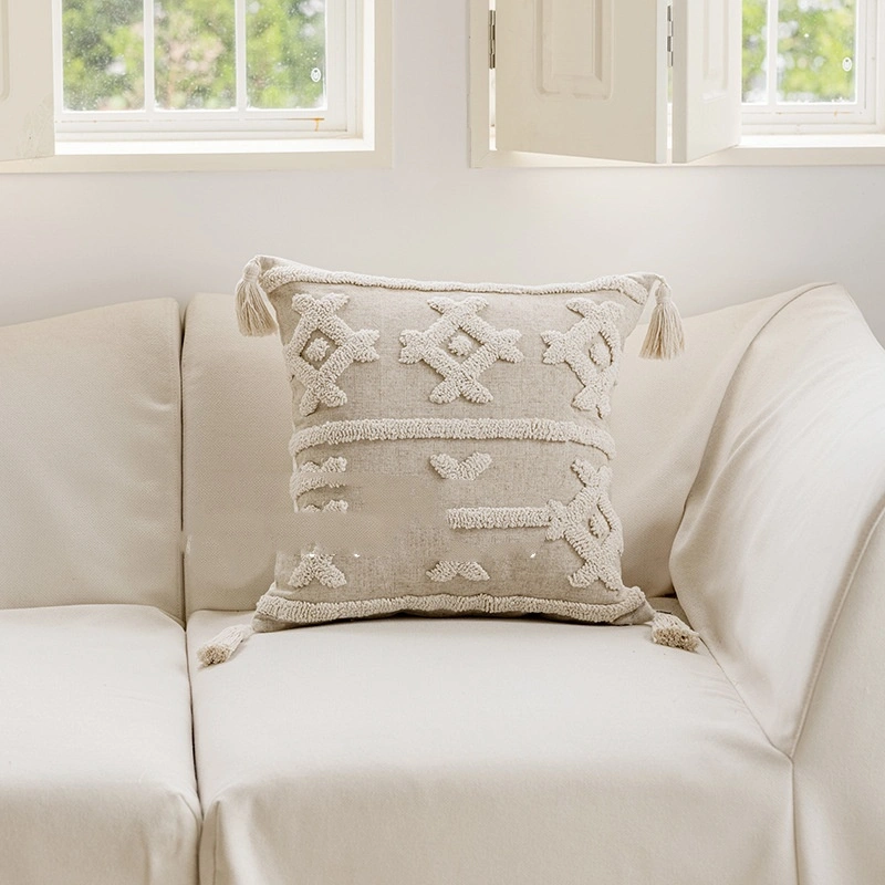 Primary-color Loop-pile Throw Pillow Tufted Back Cushion In French-Moroccan Style