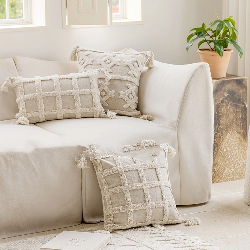 Primary-color Loop-pile Throw Pillow Tufted Back Cushion In French-Moroccan Style