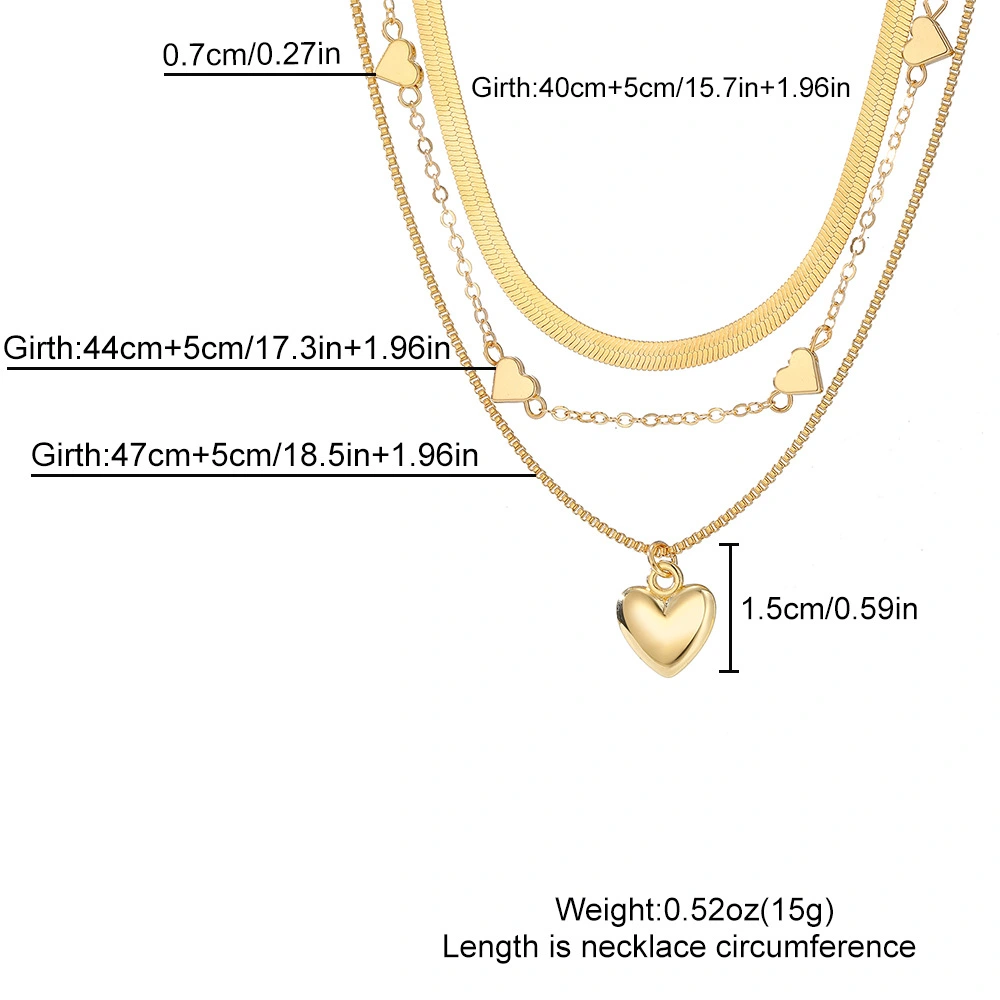 Retro Geometric Heart-Shaped Fashionable Metal Multi-Layer Necklace For Women