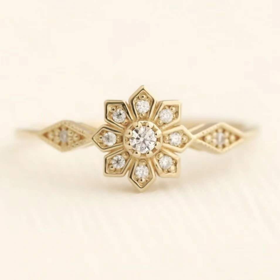 Simple And Stylish Sunflower Womens Snowflake-Shape Ring