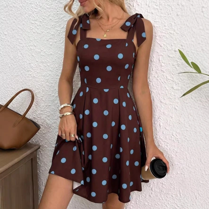 Women's Casual Striped Shoulder-Tie Sweet Camisole Dress