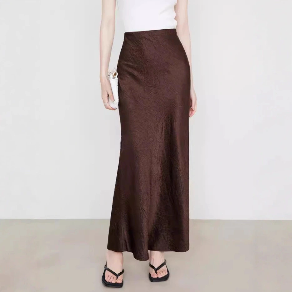 Women's Satin Midi Skirt High Waist Elastic Waistband Hand-tied Tie-dye Pattern