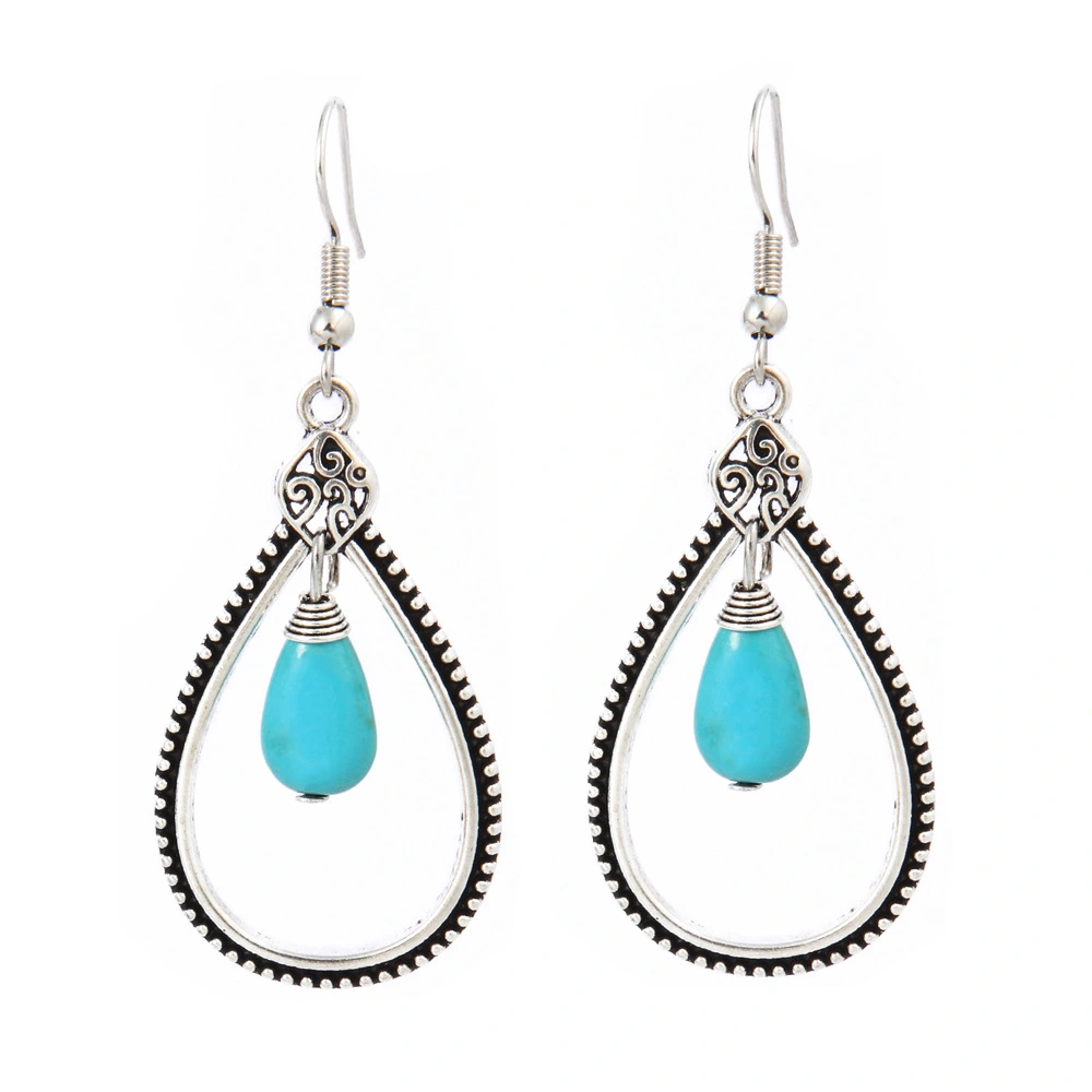 Ethnic Style Silver Geometric Turquoise Earrings