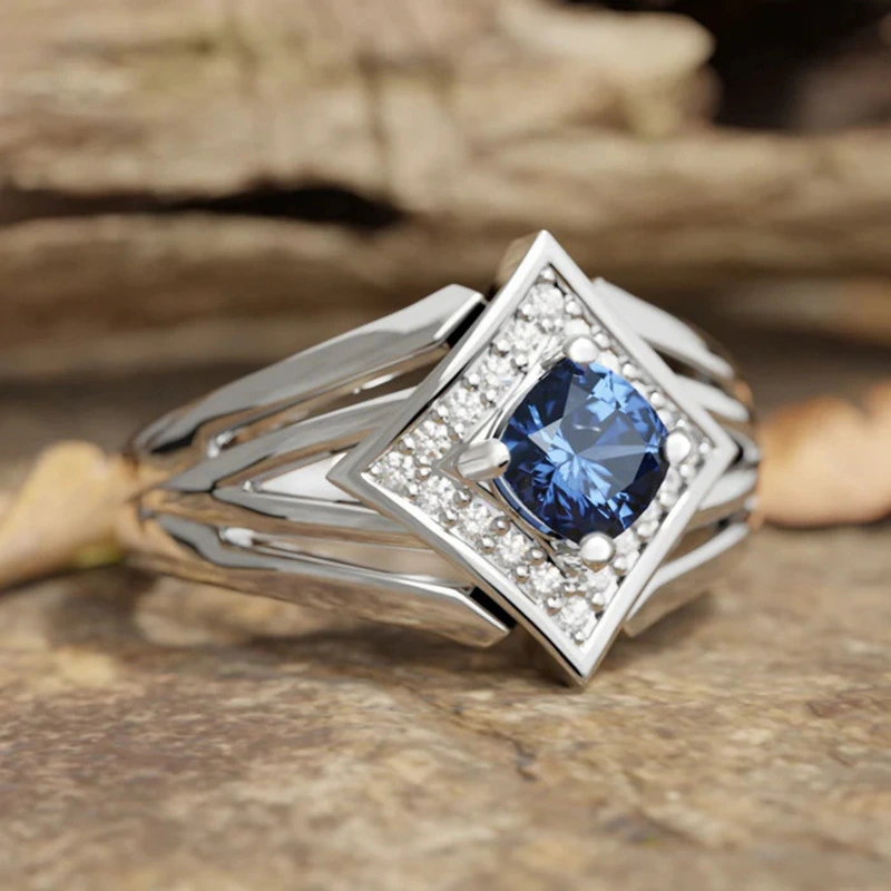 Womens Diamond-shaped Geometric Micro-pave Cubic Zirconia Multi-layer Ring