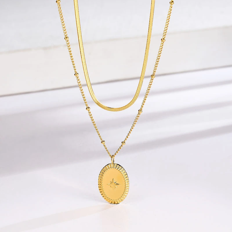 Eight-pointed Star Oval Double-layer Necklace