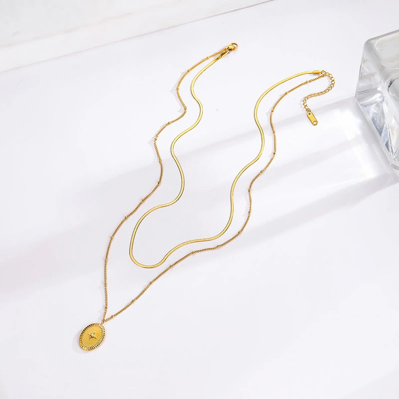 Eight-pointed Star Oval Double-layer Necklace