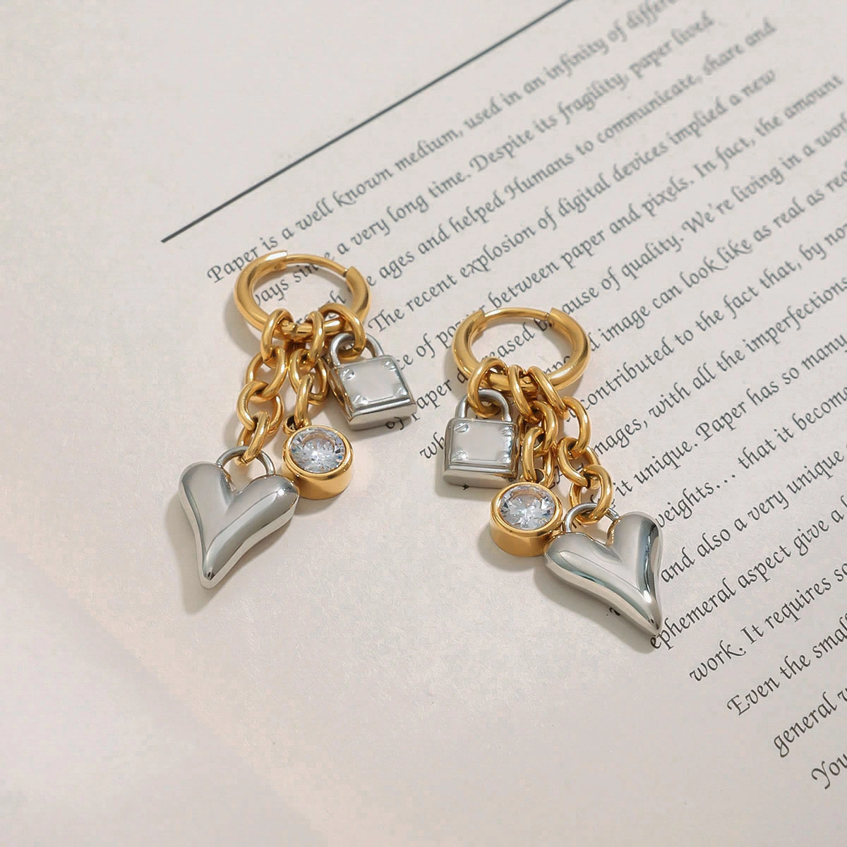 Heart-shaped Zircon Pendant Earrings Geometric Design