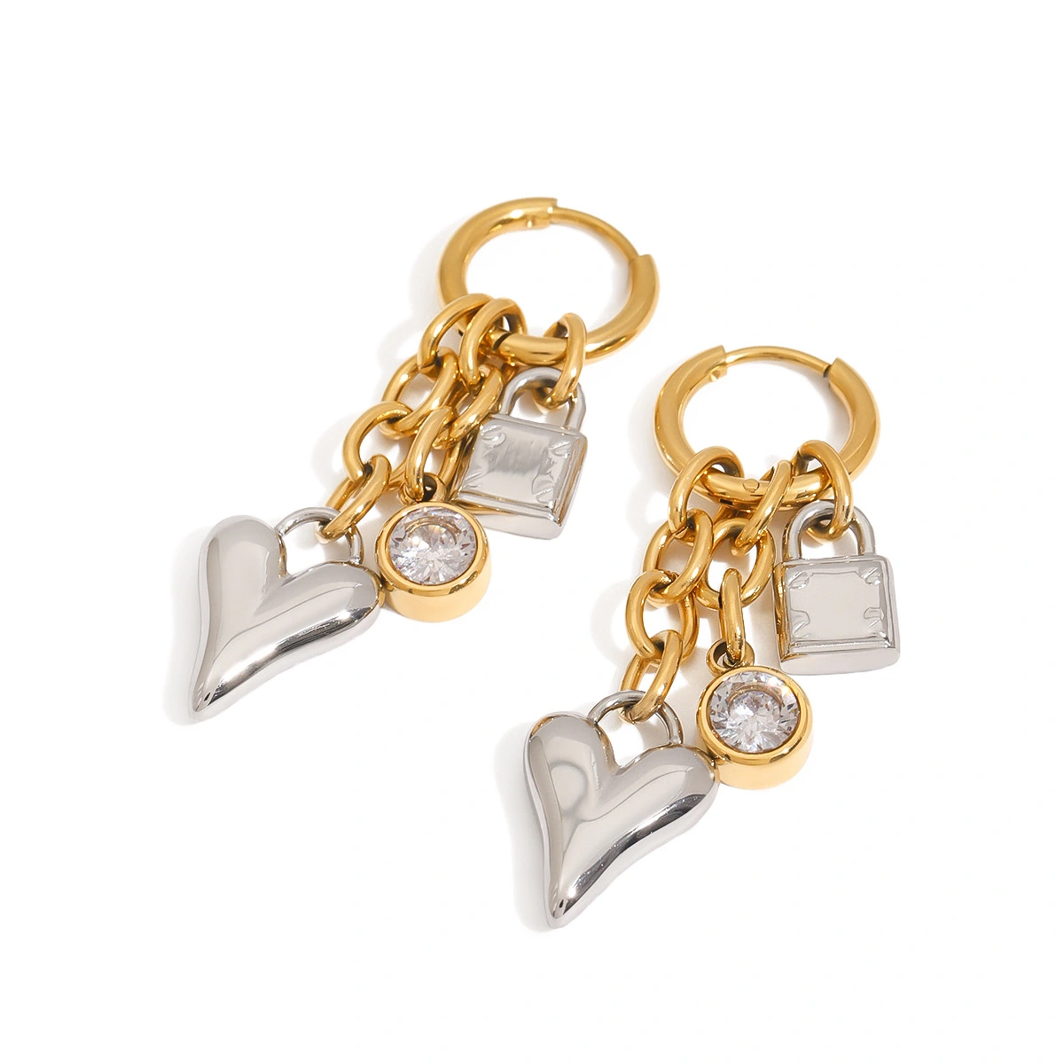 Heart-shaped Zircon Pendant Earrings Geometric Design