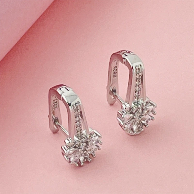 Ultra-shiny U-shaped Flower Zircon Earrings For Women
