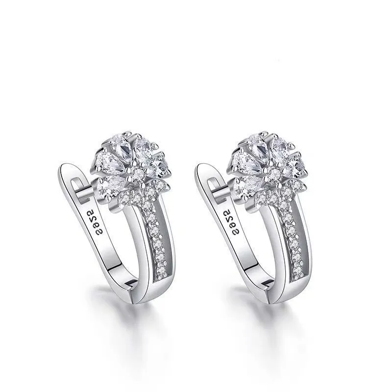 Ultra-shiny U-shaped Flower Zircon Earrings For Women