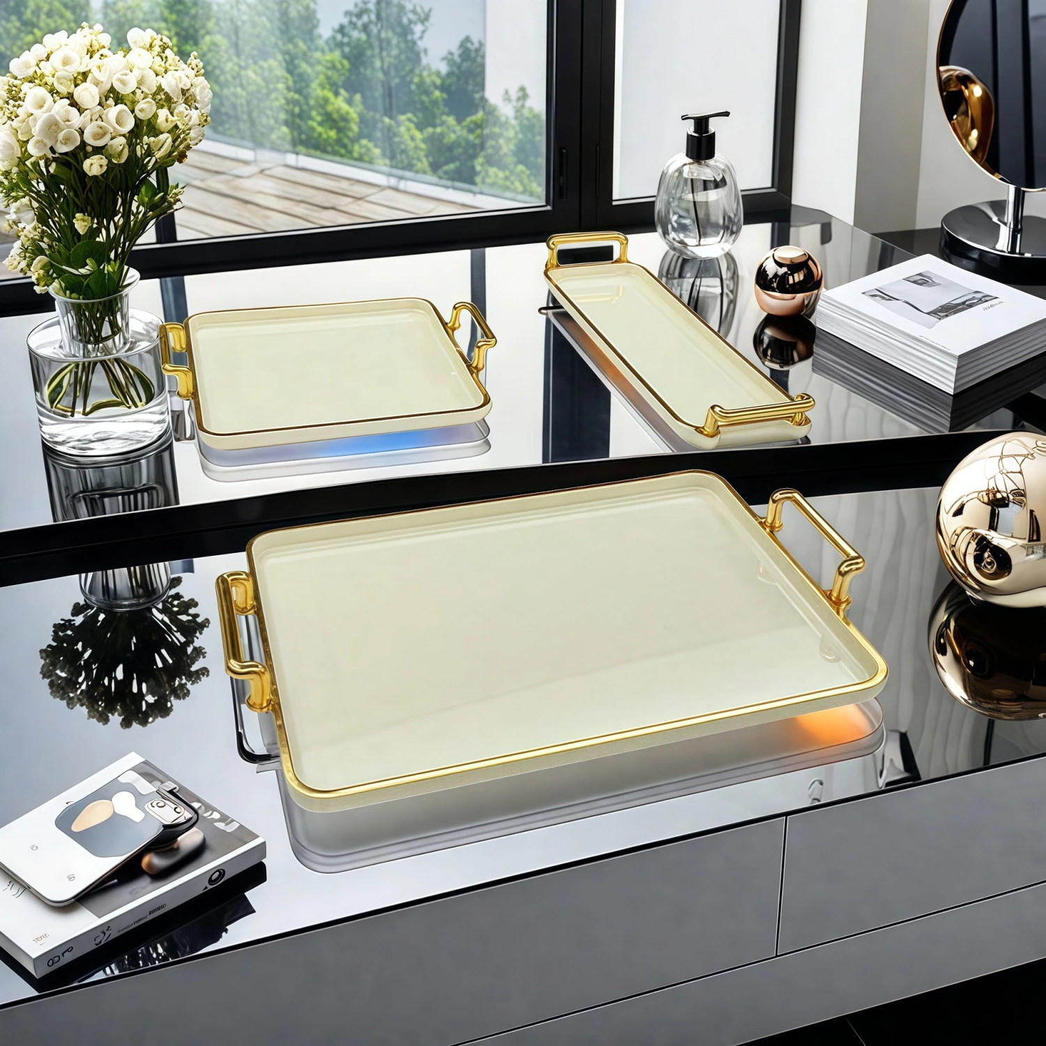 Light-luxury Rectangular Tray For Cup Storage