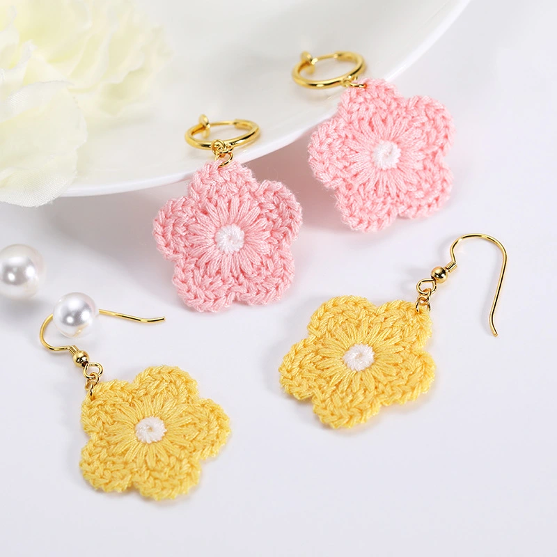 Female Creative Versatile Knitted Flower Earrings