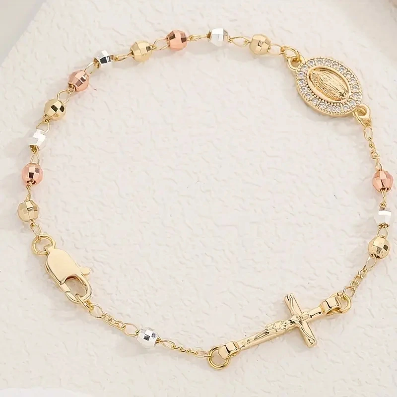 Delicate Color-encrusted Cross Bracelet With A Light-luxury High-end Vibe