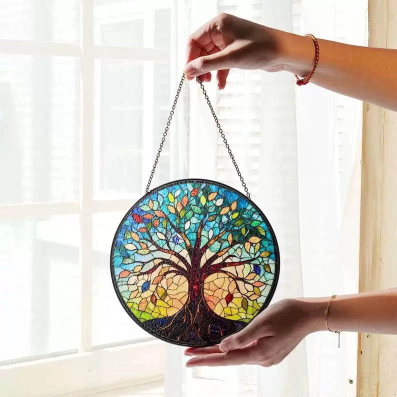Colorful Tree Of Life Glass Pendant Sun Catcher Decoration