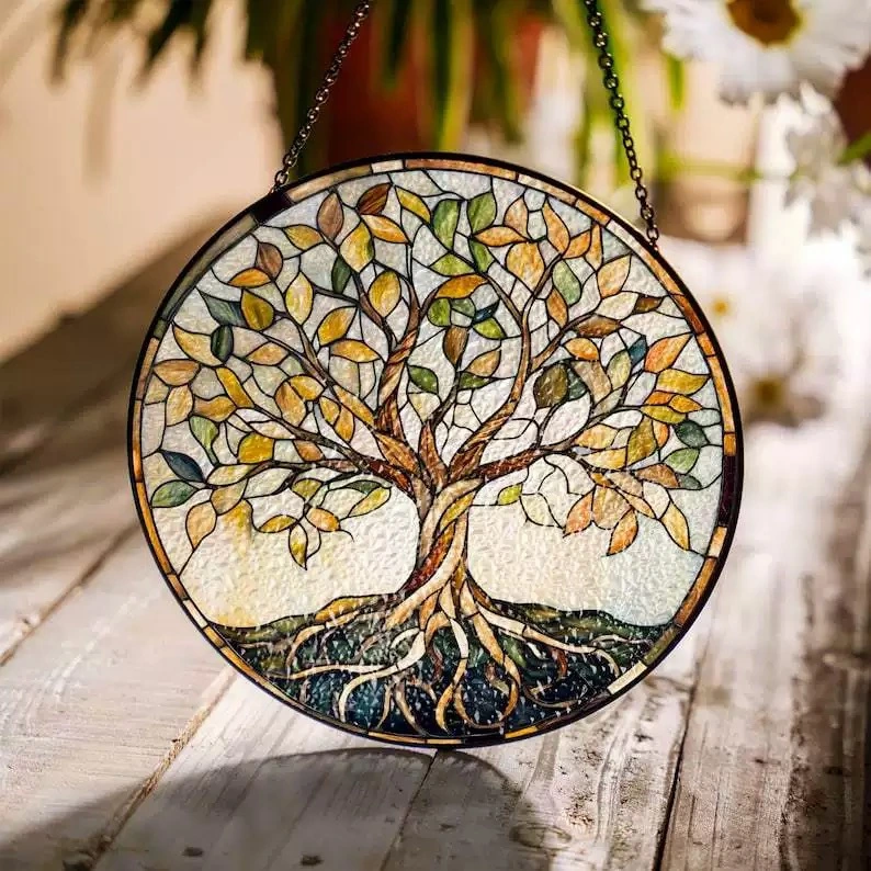 Colorful Tree Of Life Glass Pendant Sun Catcher Decoration