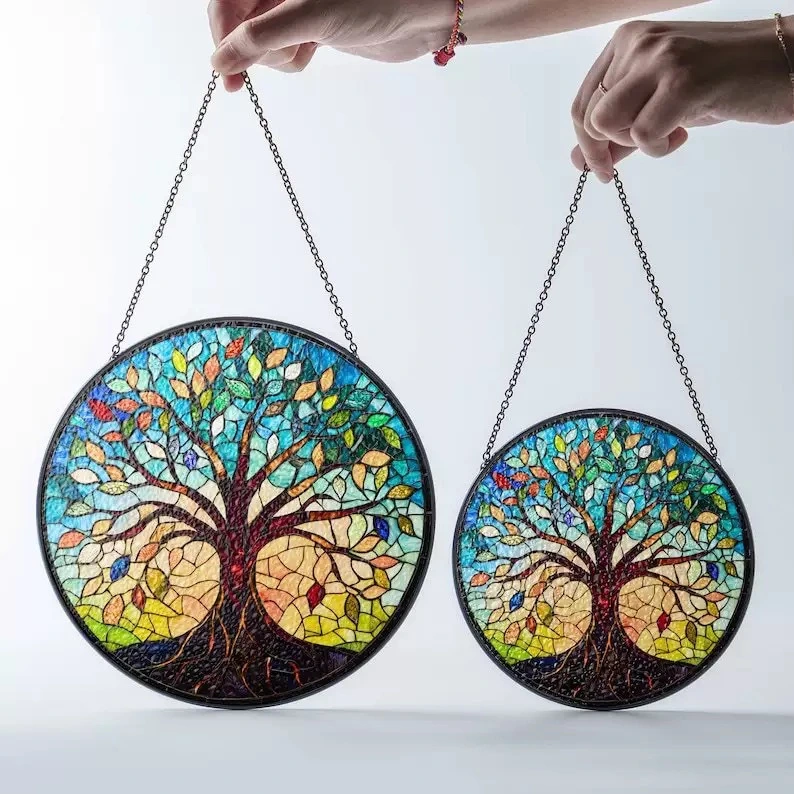 Colorful Tree Of Life Glass Pendant Sun Catcher Decoration