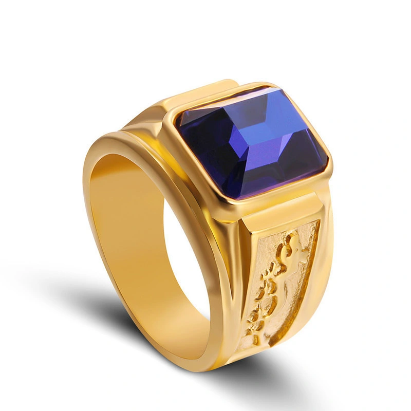 Retro Black Zircon Ring Fashionable Gold Color