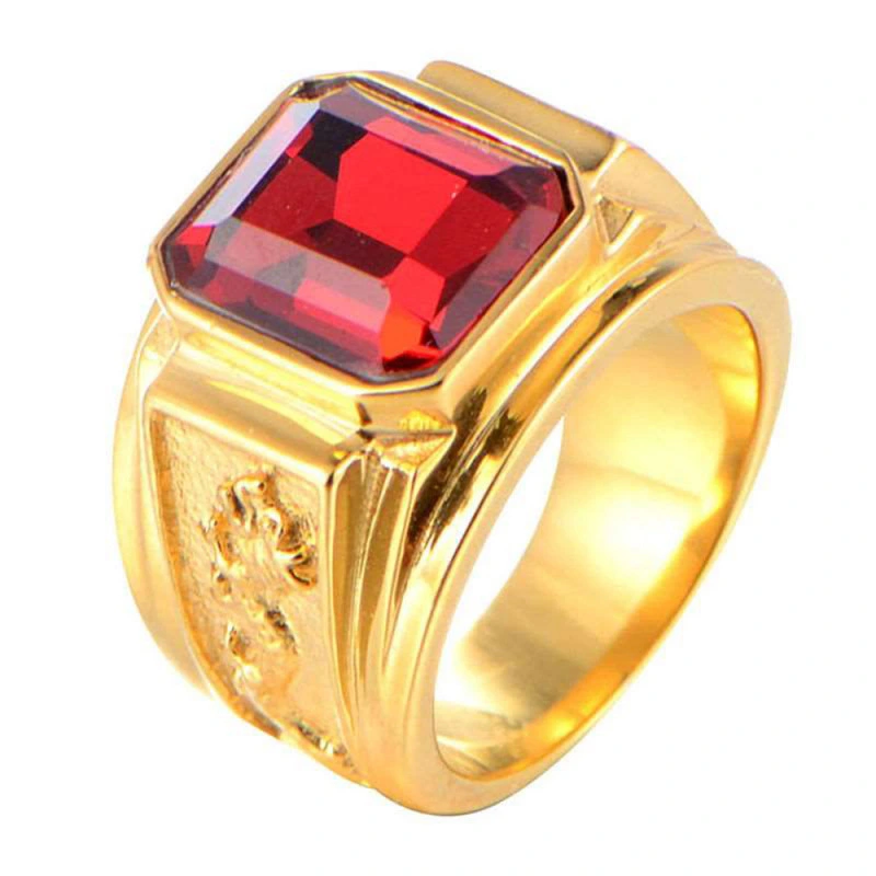 Retro Black Zircon Ring Fashionable Gold Color