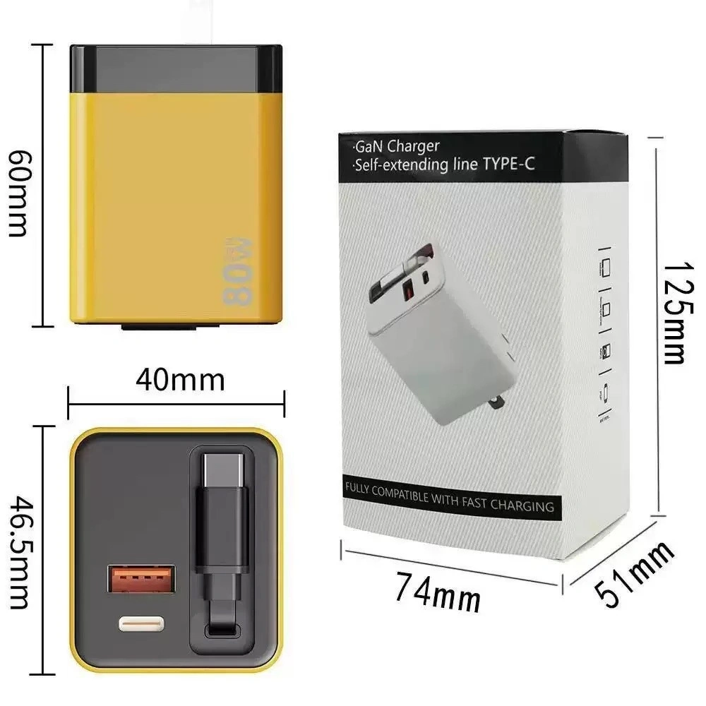 120W GaN Fast Charger With A Built-in Retractable Cable
