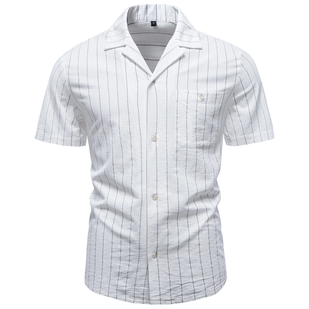 Cotton Cuban-collar Striped Shirt For Men