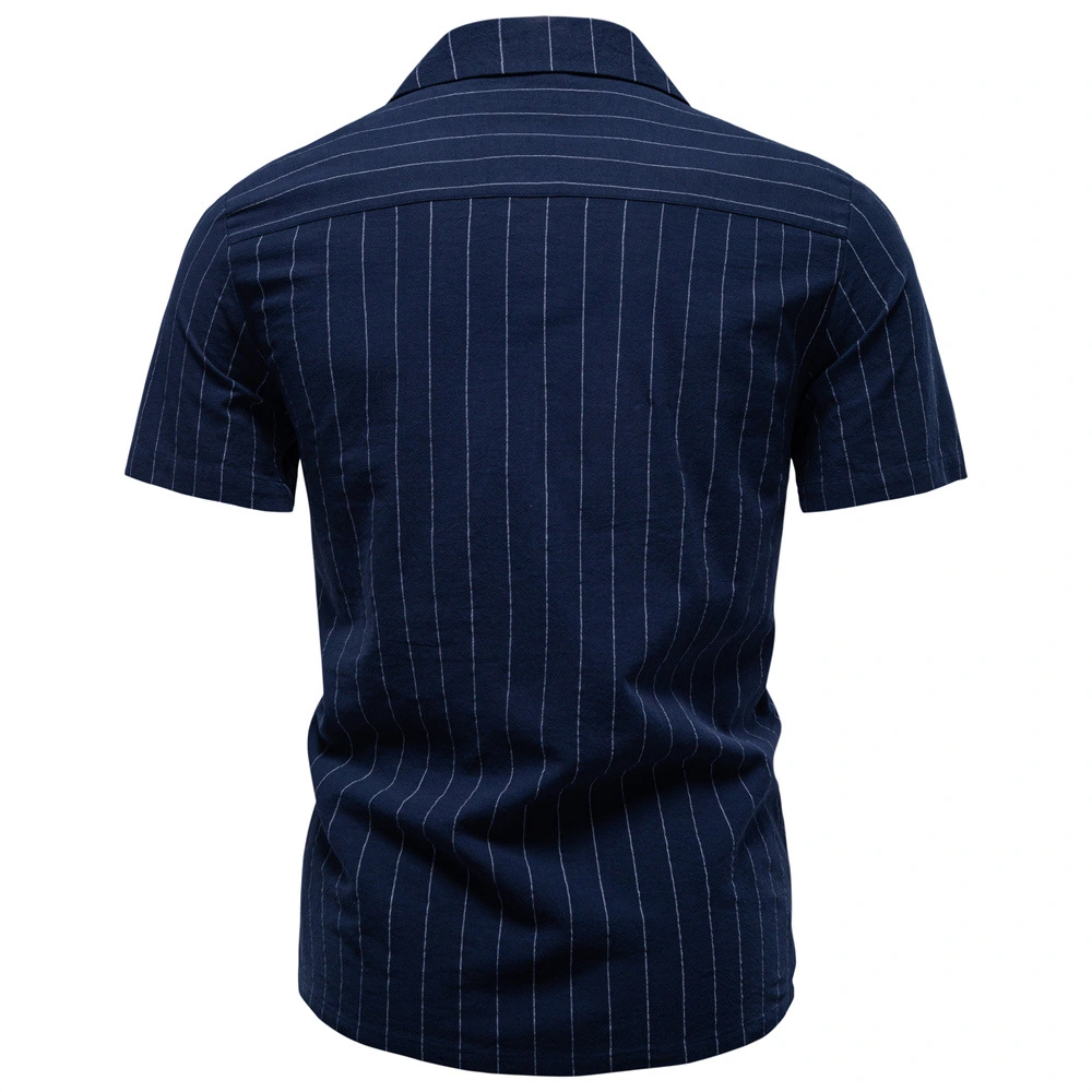Cotton Cuban-collar Striped Shirt For Men