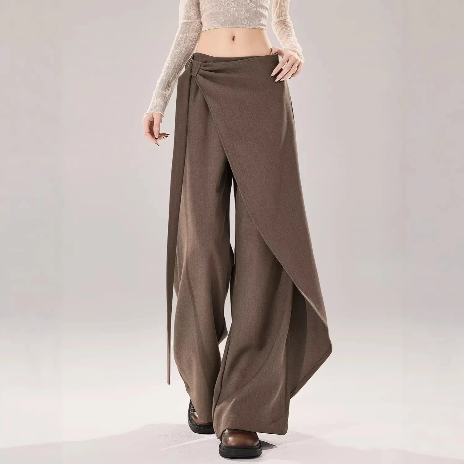 Irregular Ribbon High-Waist Wide-Leg Pants Womens