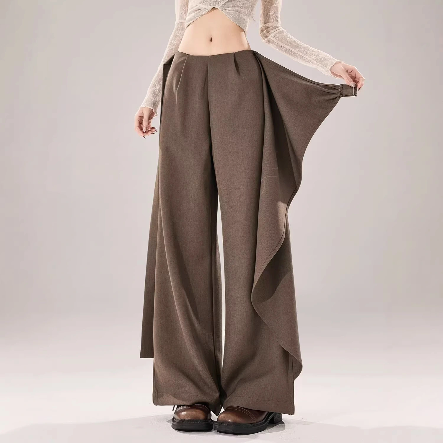 Irregular Ribbon High-Waist Wide-Leg Pants Womens